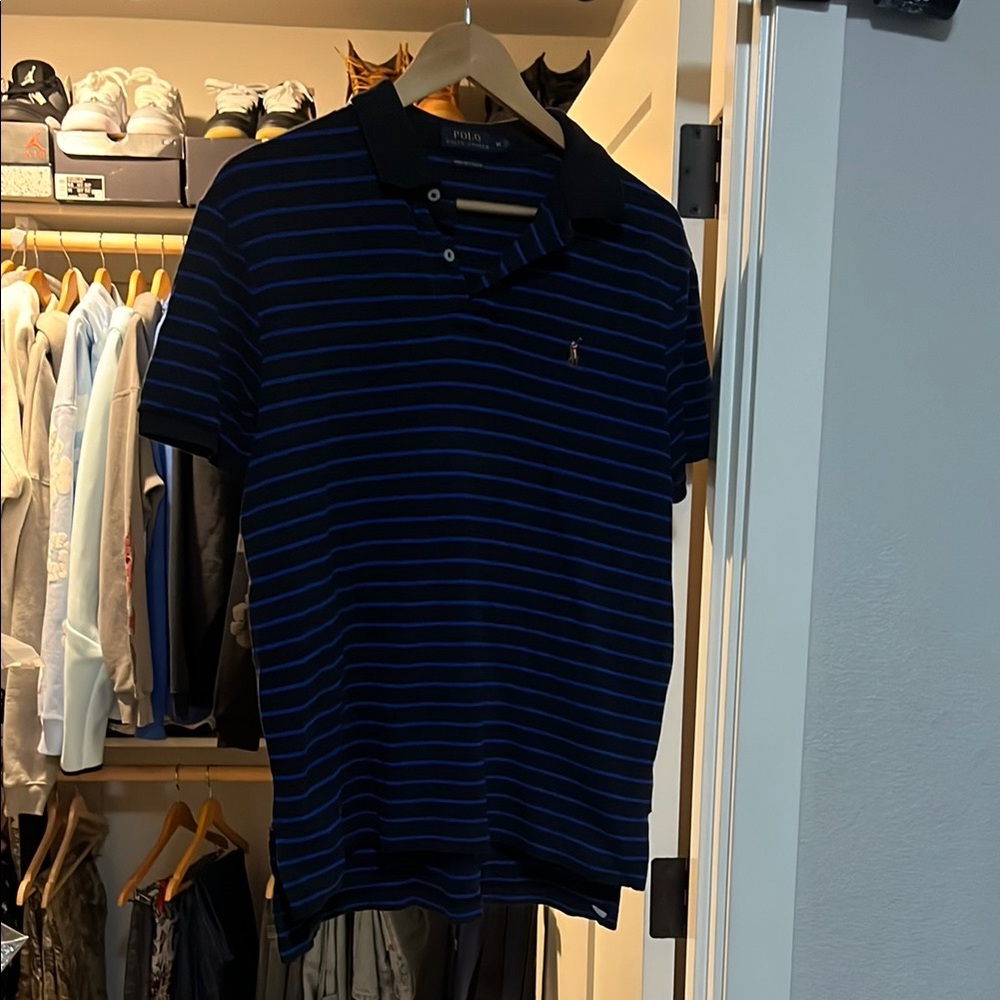 Polo by Ralph Lauren Men's Black and Blue Striped Shirt